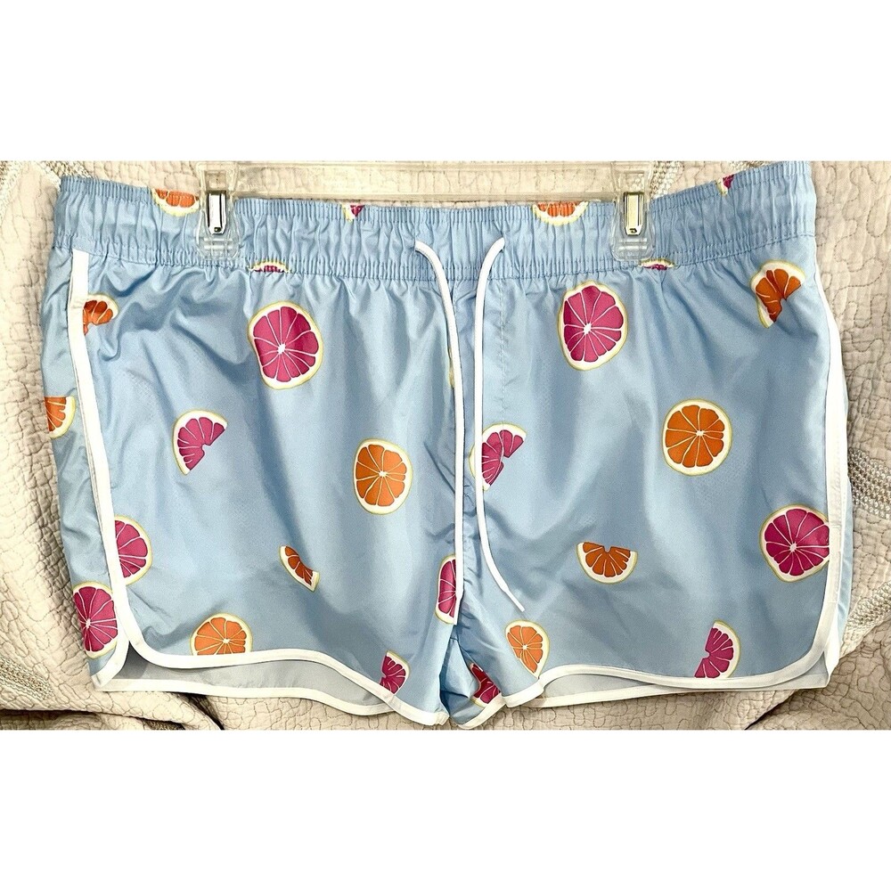 H & M Men’s Swim Shorts Size XL Blue/Citrus Print Shorter Length Quick Dry